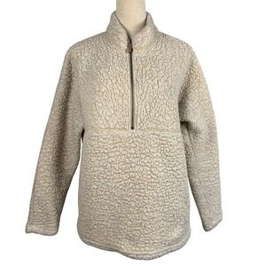 Sherpa Fleece Quarter Zip Pullover Oatmeal Heather Cream Womens Size Large Cozy